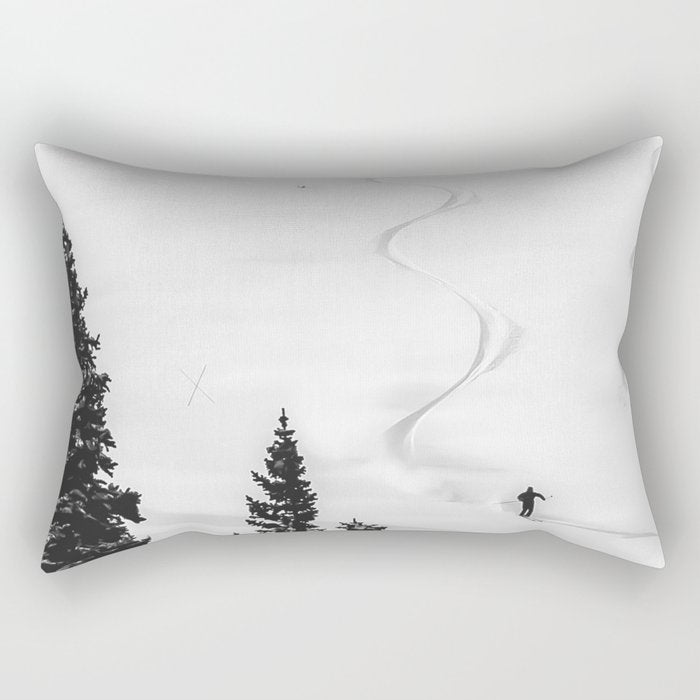Backcountry Skier // Fresh Powder Snow Mountain Ski Landscape Black and White Photography Vibes Rectangular Pillow Gallery Image 2