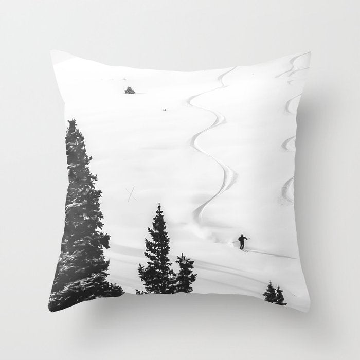 Backcountry Skier // Fresh Powder Snow Mountain Ski Landscape Black and White Photography Vibes Throw Pillow Gallery Image 6