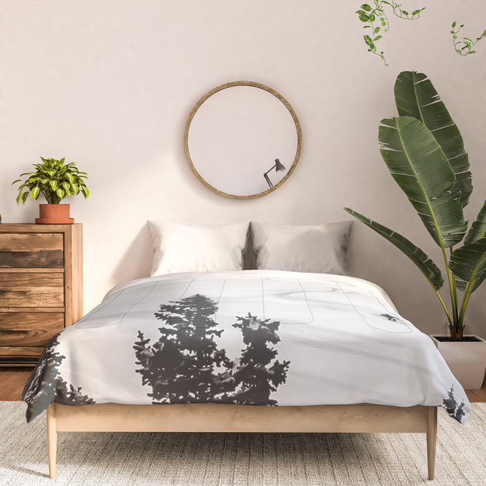 Backcountry Skier // Fresh Powder Snow Mountain Ski Landscape Black and White Photography Vibes Comforter Gallery Image 3