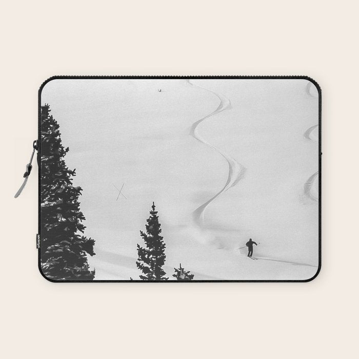 Backcountry Skier // Fresh Powder Snow Mountain Ski Landscape Black and White Photography Vibes Laptop Sleeve Gallery Image 1