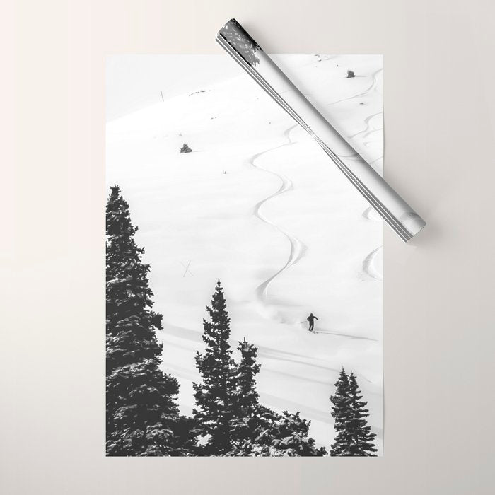 Backcountry Skier // Fresh Powder Snow Mountain Ski Landscape Black and White Photography Vibes Wrapping Paper Gallery Image 1