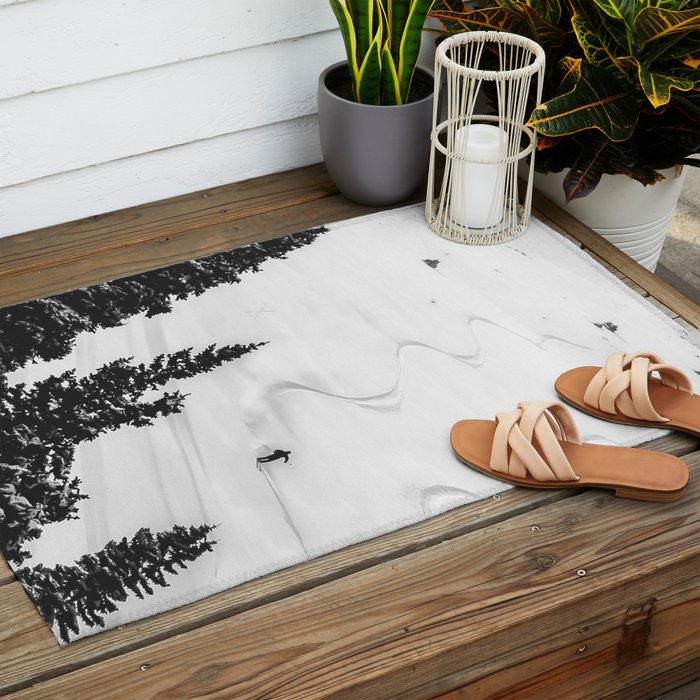 Backcountry Skier // Fresh Powder Snow Mountain Ski Landscape Black and White Photography Vibes Outdoor Rug Gallery Image 2
