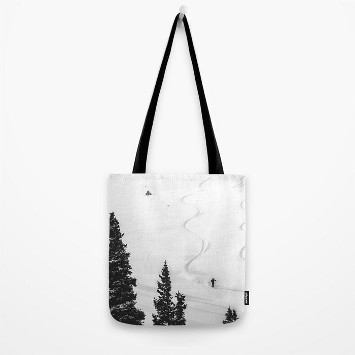 Backcountry Skier // Fresh Powder Snow Mountain Ski Landscape Black and White Photography Vibes Tote Bag Gallery Image 2