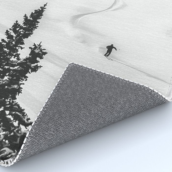 Backcountry Skier // Fresh Powder Snow Mountain Ski Landscape Black and White Photography Vibes Rug Gallery Image 4