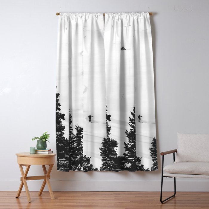 Backcountry Skier // Fresh Powder Snow Mountain Ski Landscape Black and White Photography Vibes Window Curtain Gallery Image 5