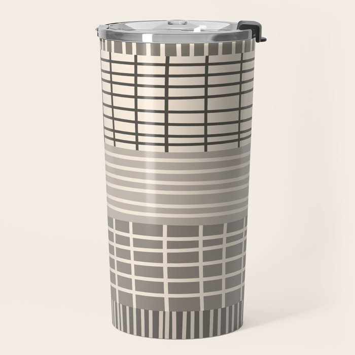 Neutral Finnish Patchwork Stripe Pattern Travel Mug Gallery Image 2