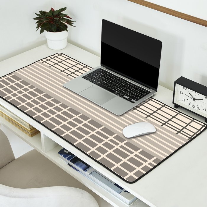 Neutral Finnish Patchwork Stripe Pattern Desk Mat Gallery Image 2