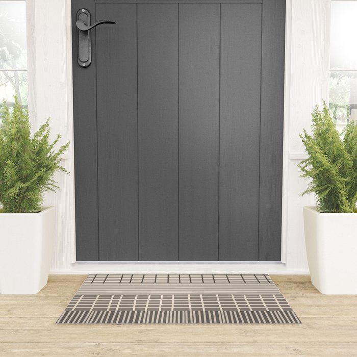 Neutral Finnish Patchwork Stripe Pattern Welcome Mat Gallery Image 3