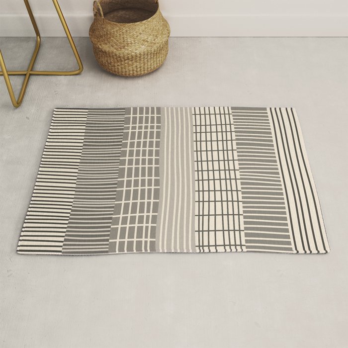 Neutral Finnish Patchwork Stripe Pattern Rug Gallery Image 1