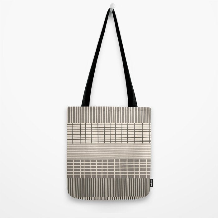 Neutral Finnish Patchwork Stripe Pattern Tote Bag Gallery Image 2