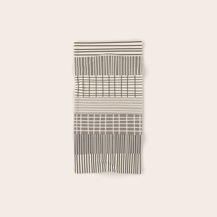 Neutral Finnish Patchwork Stripe Pattern Bath Towel Gallery Image 1