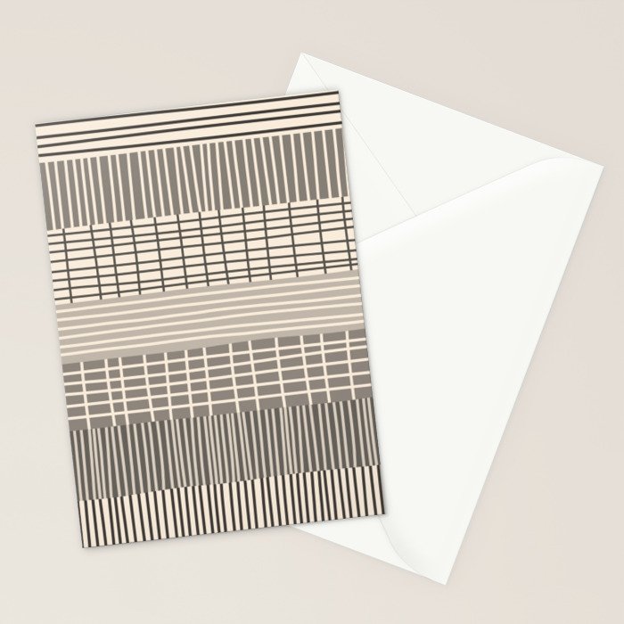 Neutral Finnish Patchwork Stripe Pattern Stationery Card Gallery Image 2