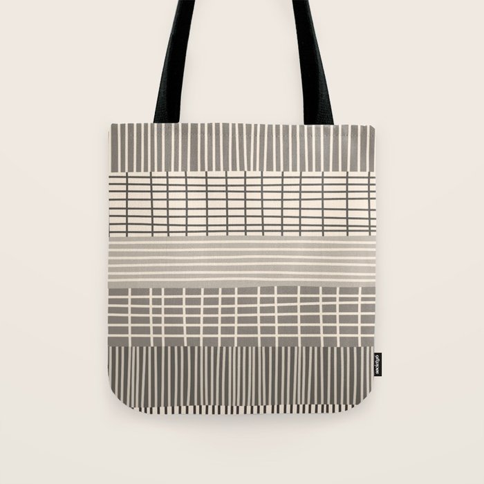 Neutral Finnish Patchwork Stripe Pattern Tote Bag Gallery Image 1