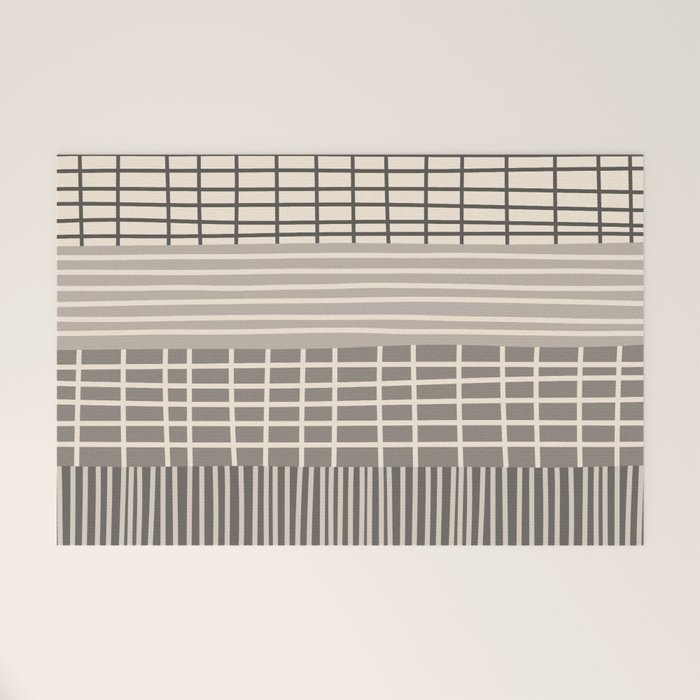 Neutral Finnish Patchwork Stripe Pattern Welcome Mat Gallery Image 1