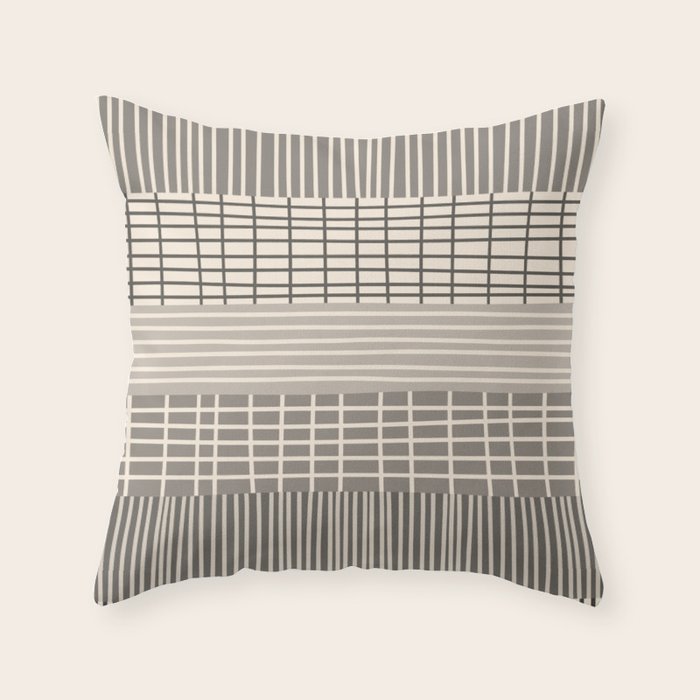 Neutral Finnish Patchwork Stripe Pattern Throw Pillow Gallery Image 6
