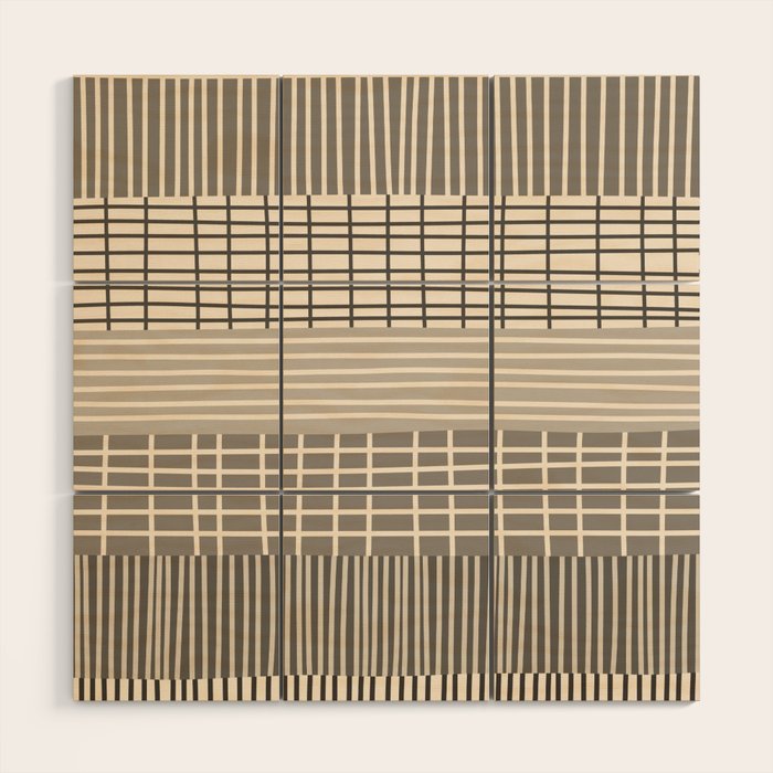 Neutral Finnish Patchwork Stripe Pattern Wood Wall Art Gallery Image 1