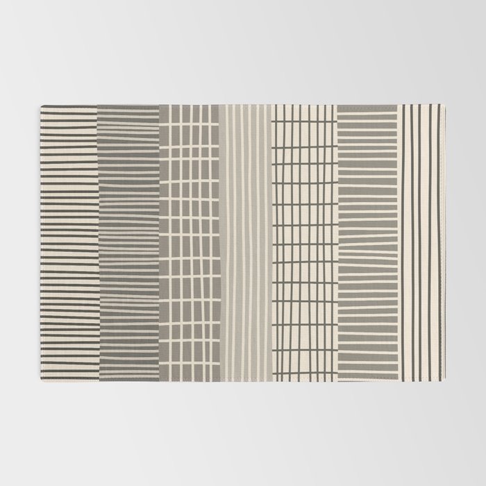 Neutral Finnish Patchwork Stripe Pattern Rug Gallery Image 2