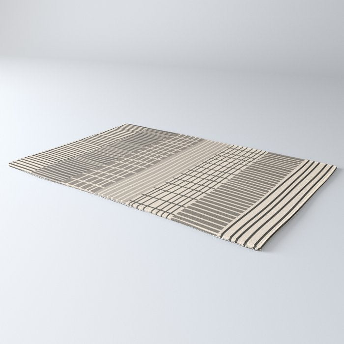 Neutral Finnish Patchwork Stripe Pattern Rug Gallery Image 3