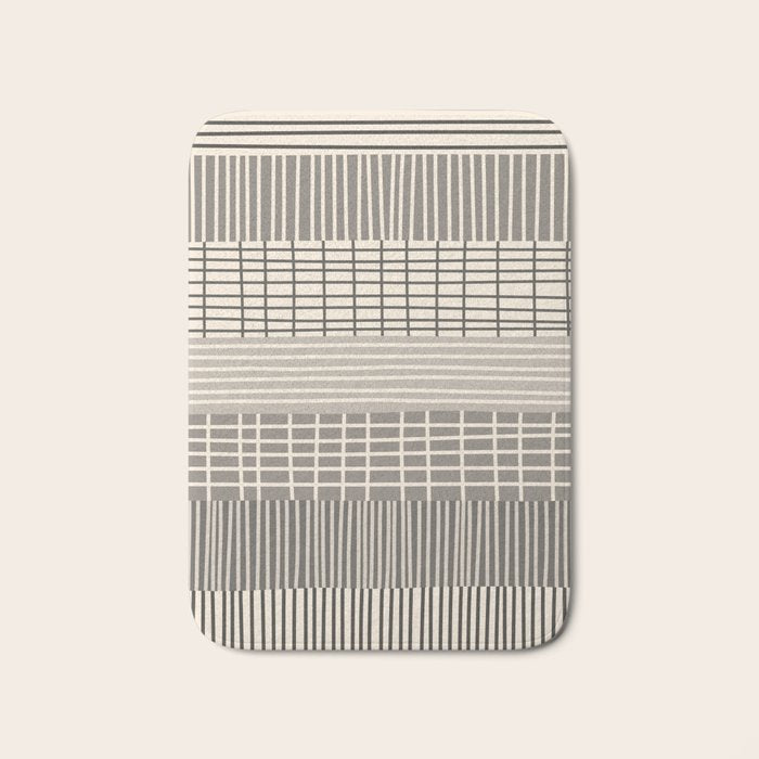Neutral Finnish Patchwork Stripe Pattern Bath Mat Gallery Image 1