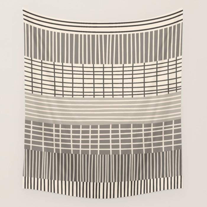 Neutral Finnish Patchwork Stripe Pattern Wall Tapestry Gallery Image 4