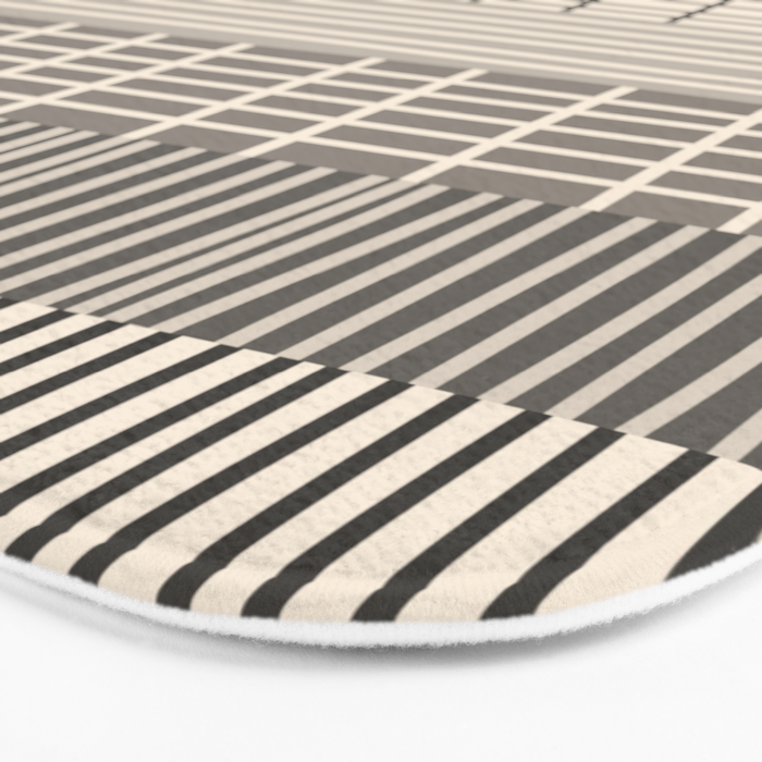 Neutral Finnish Patchwork Stripe Pattern Bath Mat Gallery Image 3