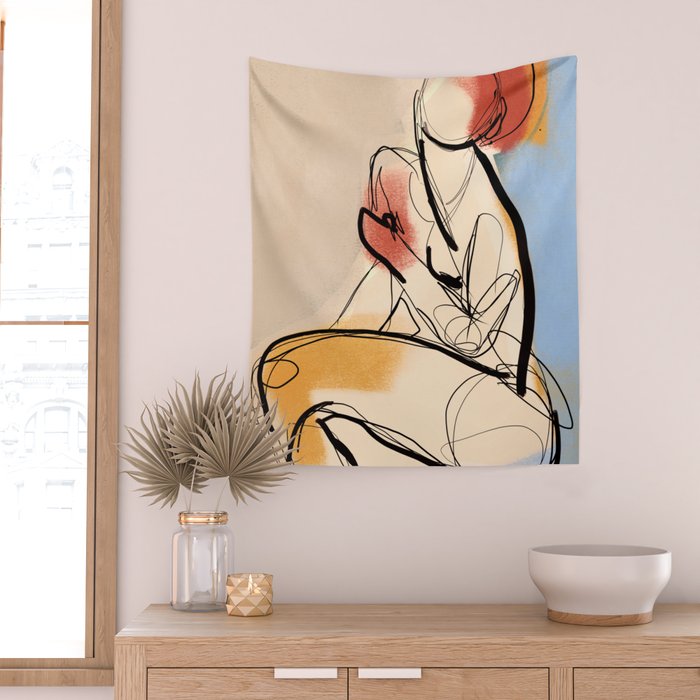 Female Figure Line Art 7 Wall Tapestry Gallery Image 2