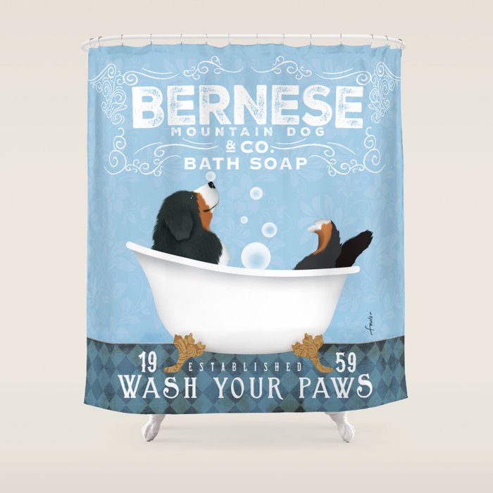 Bernese Mountain Dog Berner Bath Soap bubble Bath clawfoot tub Shower Curtain Gallery Image 1