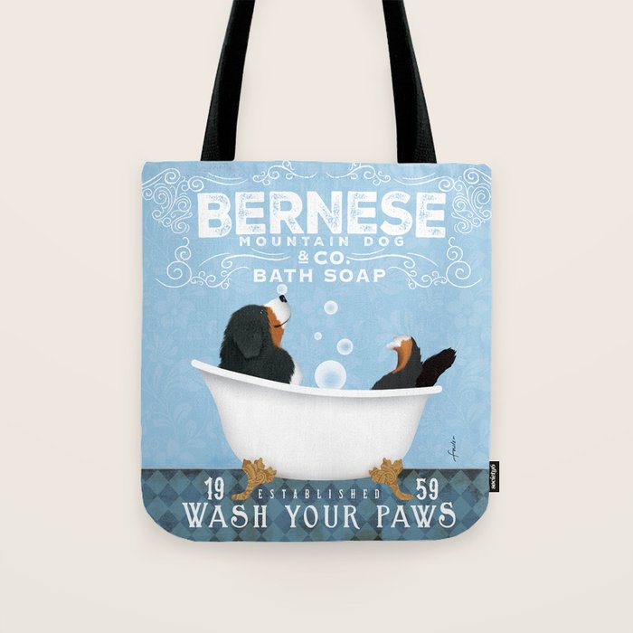 Bernese Mountain Dog Berner Bath Soap bubble Bath clawfoot tub Tote Bag Gallery Image 1
