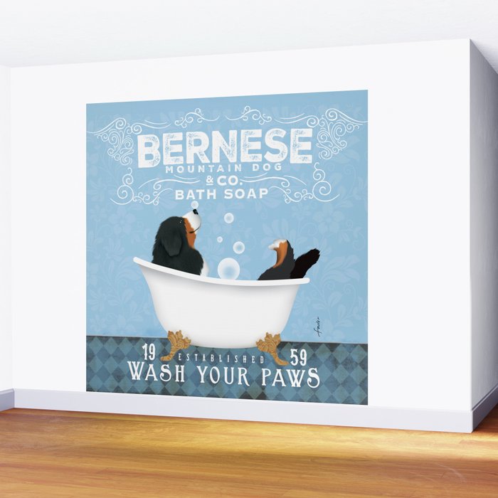 Bernese Mountain Dog Berner Bath Soap bubble Bath clawfoot tub Wall Mural Gallery Image 2