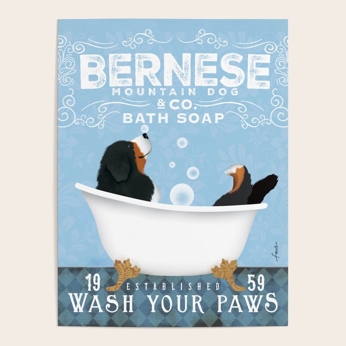 Bernese Mountain Dog Berner Bath Soap bubble Bath clawfoot tub Poster Gallery Image 1