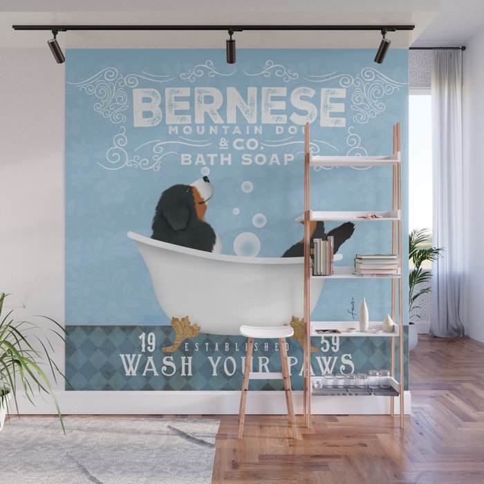 Bernese Mountain Dog Berner Bath Soap bubble Bath clawfoot tub Wall Mural Gallery Image 1