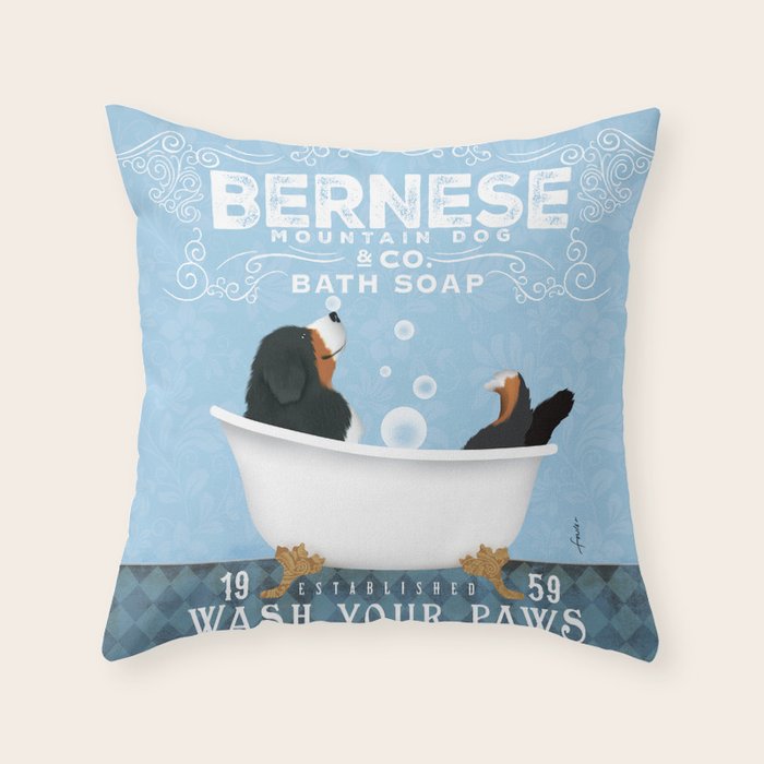 Bernese Mountain Dog Berner Bath Soap bubble Bath clawfoot tub Throw Pillow Gallery Image 6