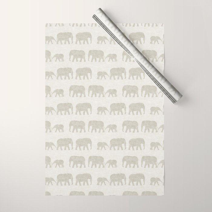 elephant march - beige Wrapping Paper Gallery Image 1