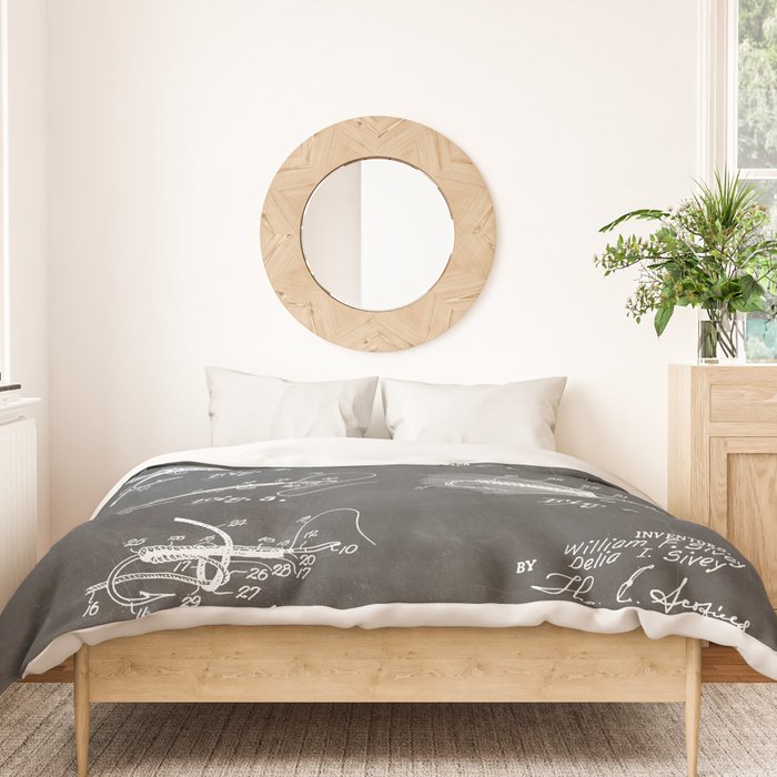 Fly Fishing Patent - Fisherman Art - Black Chalkboard Duvet Cover Gallery Image 3