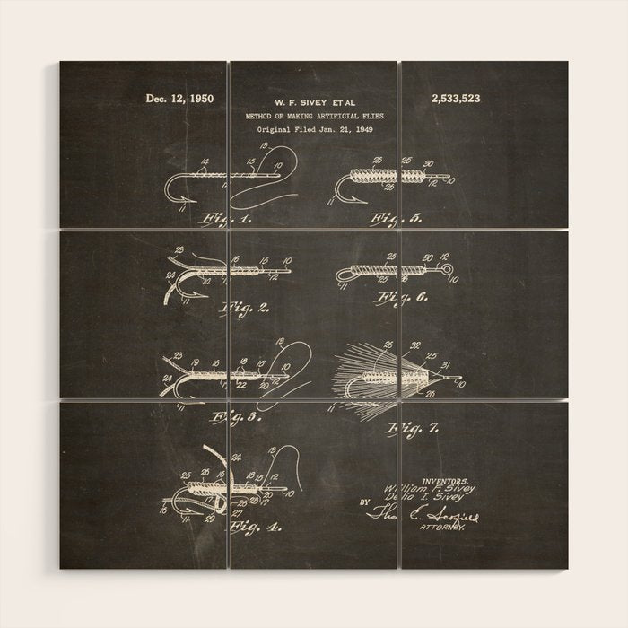Fly Fishing Patent - Fisherman Art - Black Chalkboard Wood Wall Art Gallery Image 1
