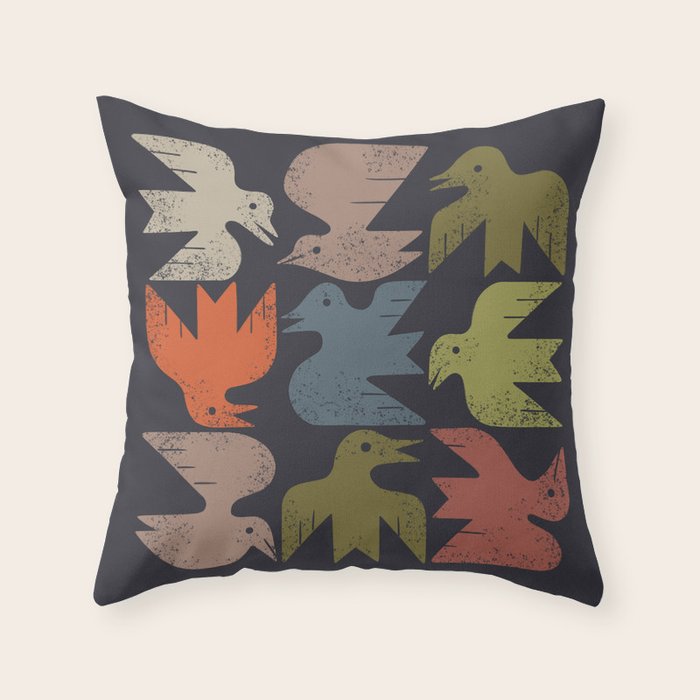 Midcentury Bird Grid (Charcoal) Throw Pillow Gallery Image 1