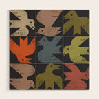 Midcentury Bird Grid (Charcoal) Wood Wall Art Gallery Image 1