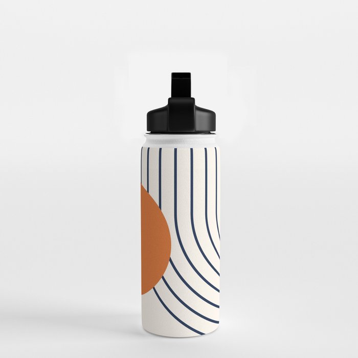 Geometric Lines in Navy Blue Orange 1 (Rainbow Abstraction) Water Bottle Gallery Image 2