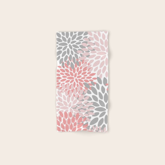 Floral Pattern, Coral Pink and Gray Towels Gallery Image 1