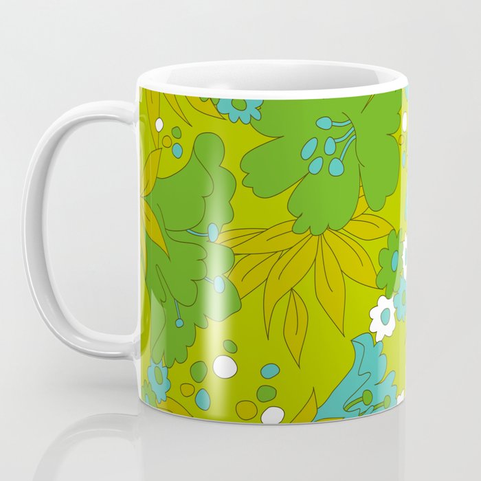 Green, Turquoise, and White Retro Flower Design Pattern Coffee Mug Gallery Image 3