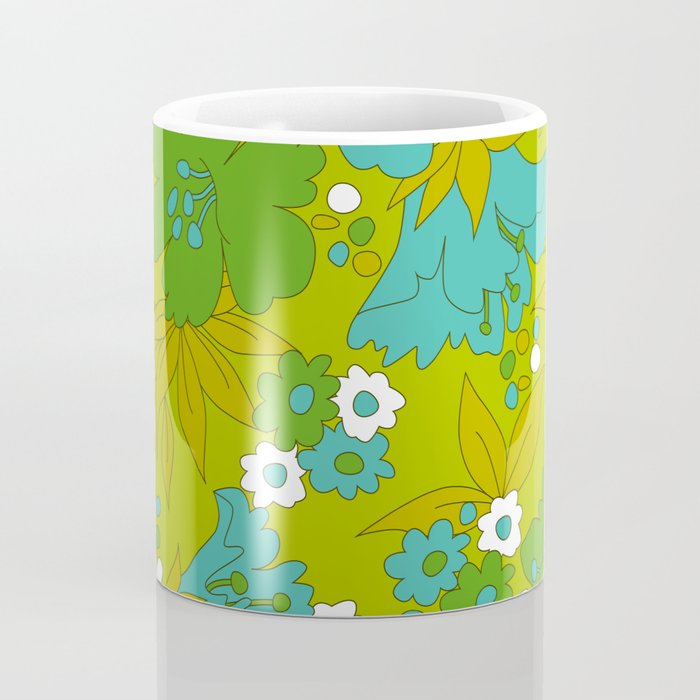 Green, Turquoise, and White Retro Flower Design Pattern Coffee Mug Gallery Image 4