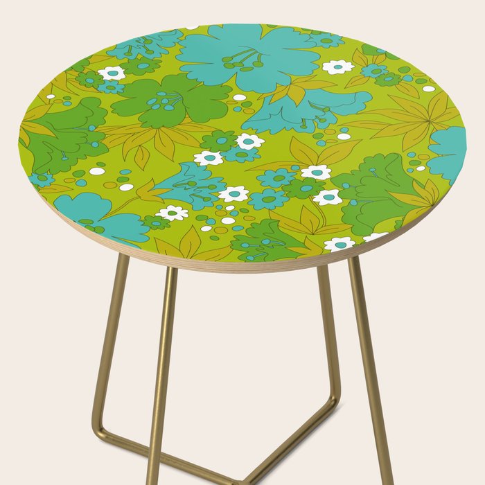 Green, Turquoise, and White Retro Flower Design Pattern Side Table Gallery Image 2