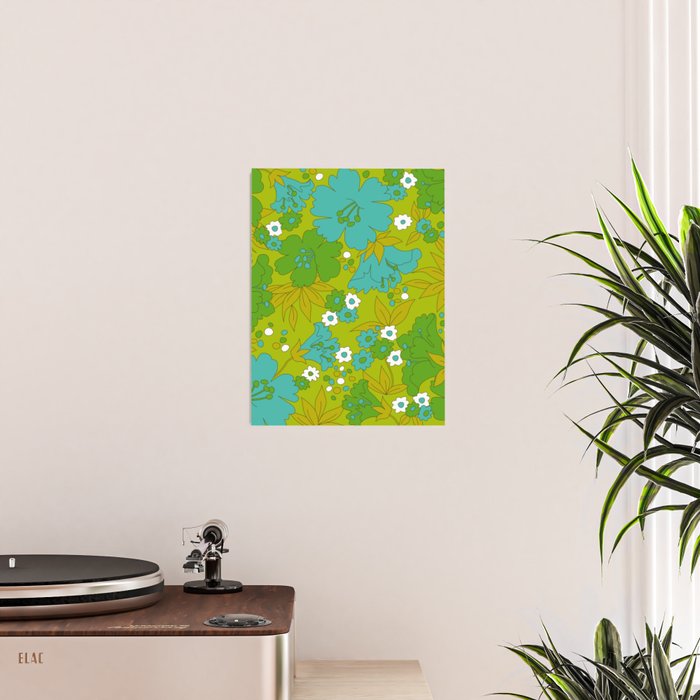 Green, Turquoise, and White Retro Flower Design Pattern Poster Gallery Image 2
