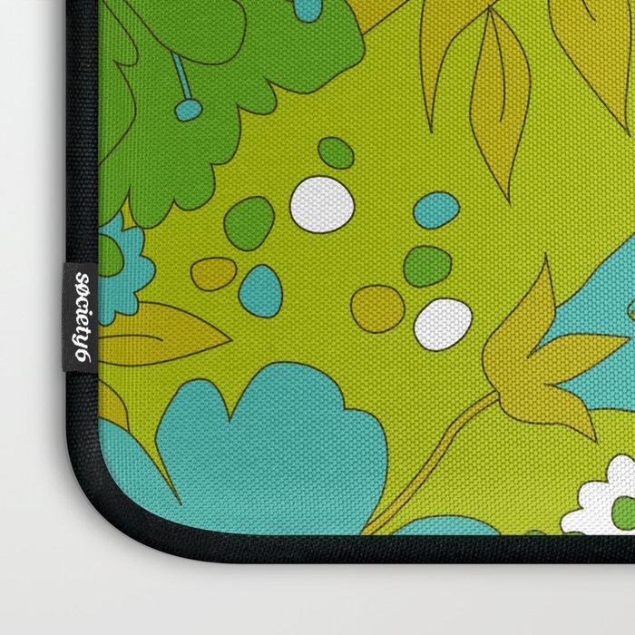 Green, Turquoise, and White Retro Flower Design Pattern Laptop Sleeve Gallery Image 3