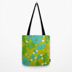 Green, Turquoise, and White Retro Flower Design Pattern Tote Bag Gallery Image 2