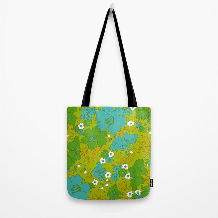 Green, Turquoise, and White Retro Flower Design Pattern Tote Bag Gallery Image 2