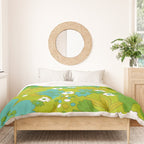 Green, Turquoise, and White Retro Flower Design Pattern Duvet Cover Gallery Image 3