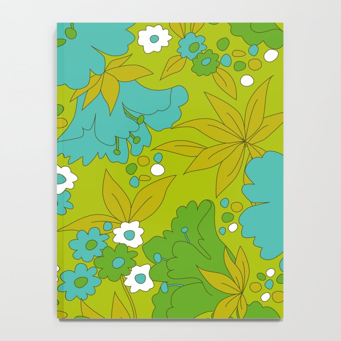 Green, Turquoise, and White Retro Flower Design Pattern Notebook Gallery Image 4