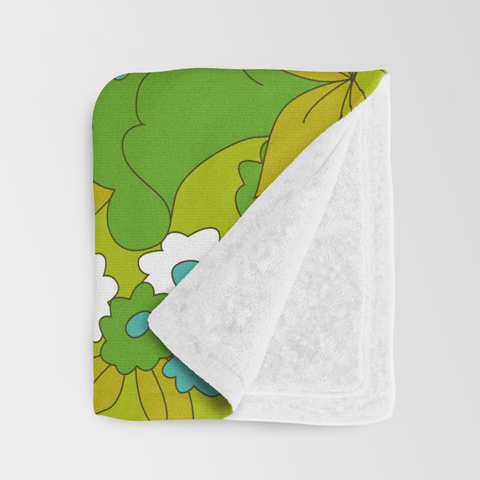 Green, Turquoise, and White Retro Flower Design Pattern Throw Blanket Gallery Image 3