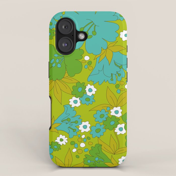 Green, Turquoise, and White Retro Flower Design Pattern iPhone Case Gallery Image 1